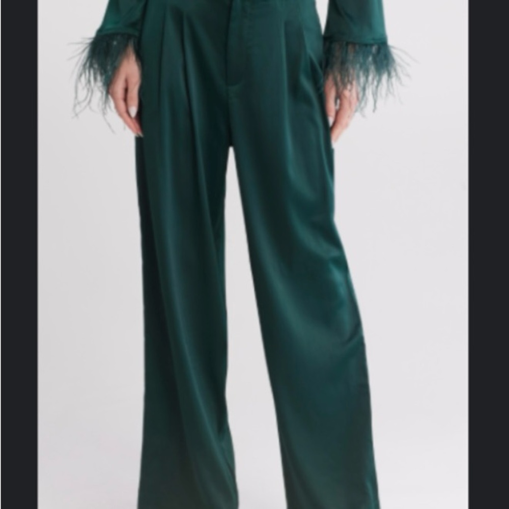 Wayf Dark Green Satin Wide Leg Pants
